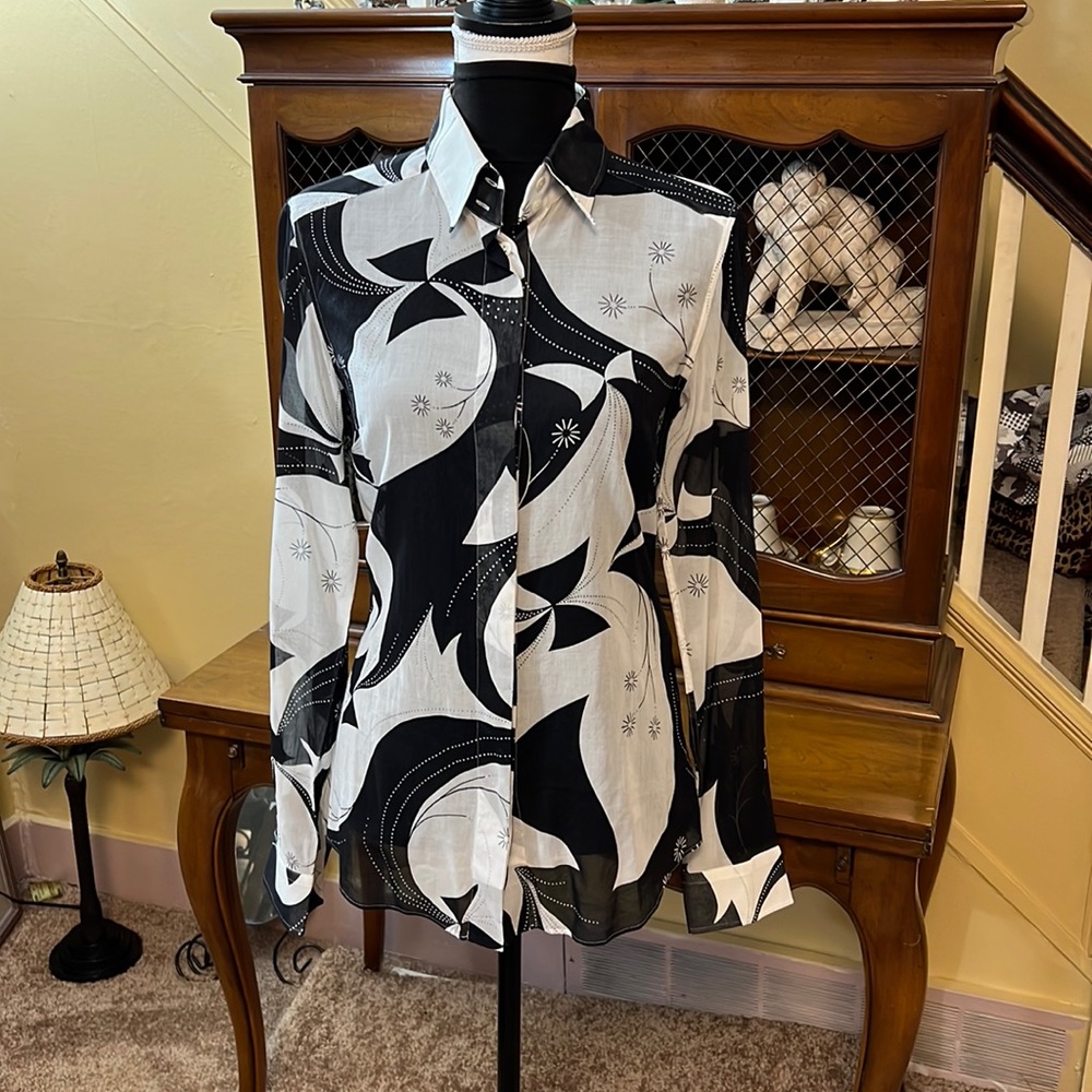 ❤️Dolce & Gabbana Black and White 100% Cotton Abstract Print Button down Shirt.